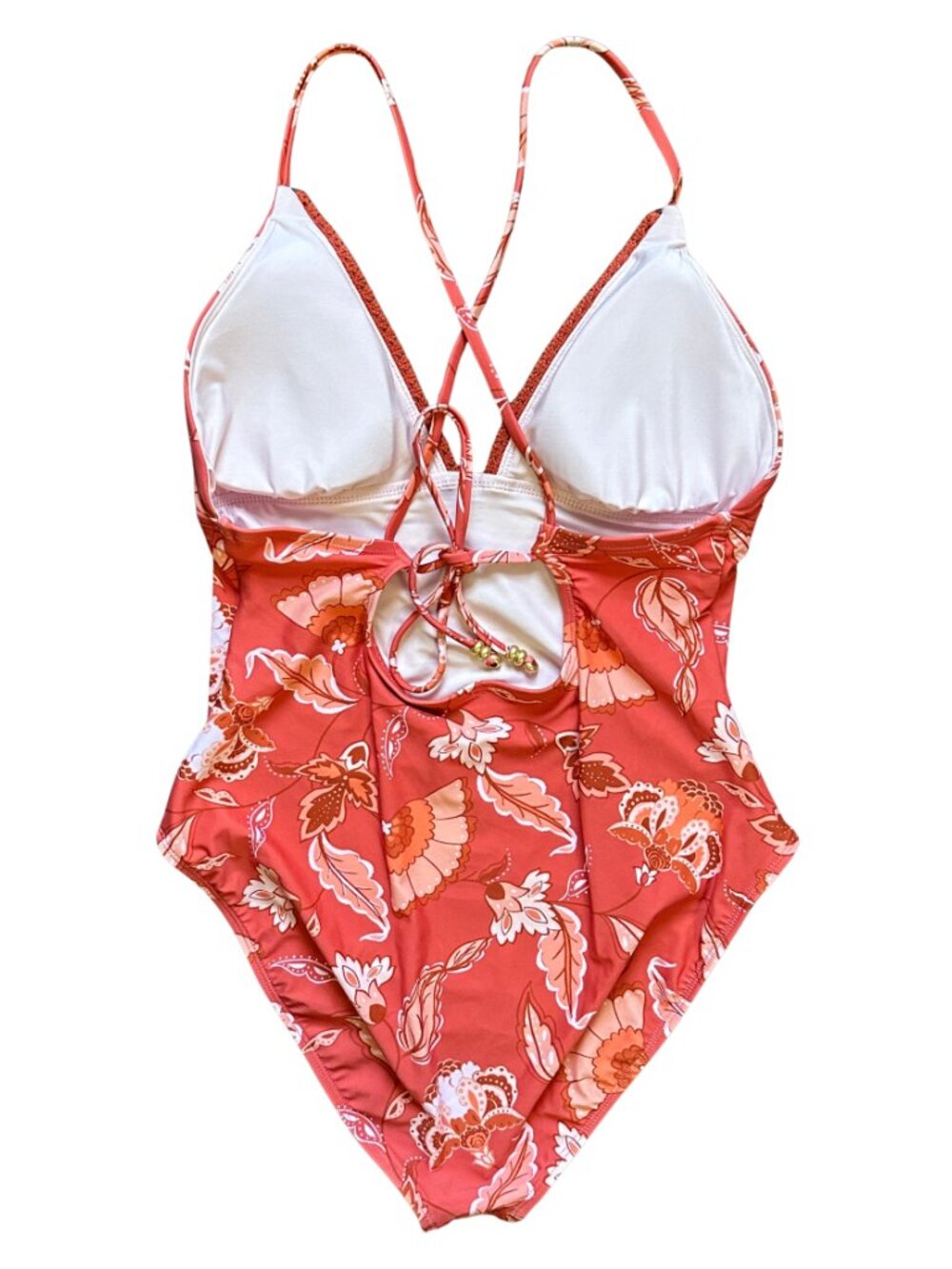 NWT Shade & Shore Coral Floral One Piece Swimsuit M Retro 70s Tropical - Picture 3 of 11